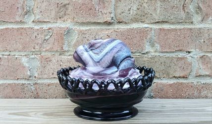 Vintage Imperial Glass-Ohio Purple Slag Bunny On Nest