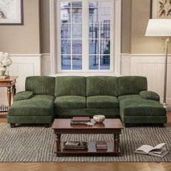 New U Shaped Sectional Sofa Couch with Double Chaise for Apartments,Corduroy Green  New in box 0704-C9 2 boxes  * 【Soft and comfortable】This sofa is m