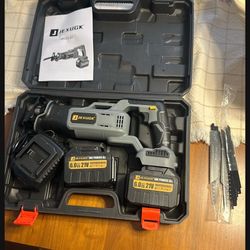 Brushless Reciprocating Saw, 21V Cordless saw saw with 2 x 6.0Ah battery, Electric Portable Sierra Recíproca with 12 Blades & LED Light, 0-3500 SPM Pr