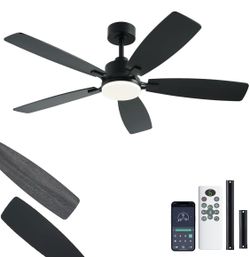 New 52” Ceiling Fan with Light& Remote Black/Grey Blades, 2 Downrods,Reversible Motor Dimmable