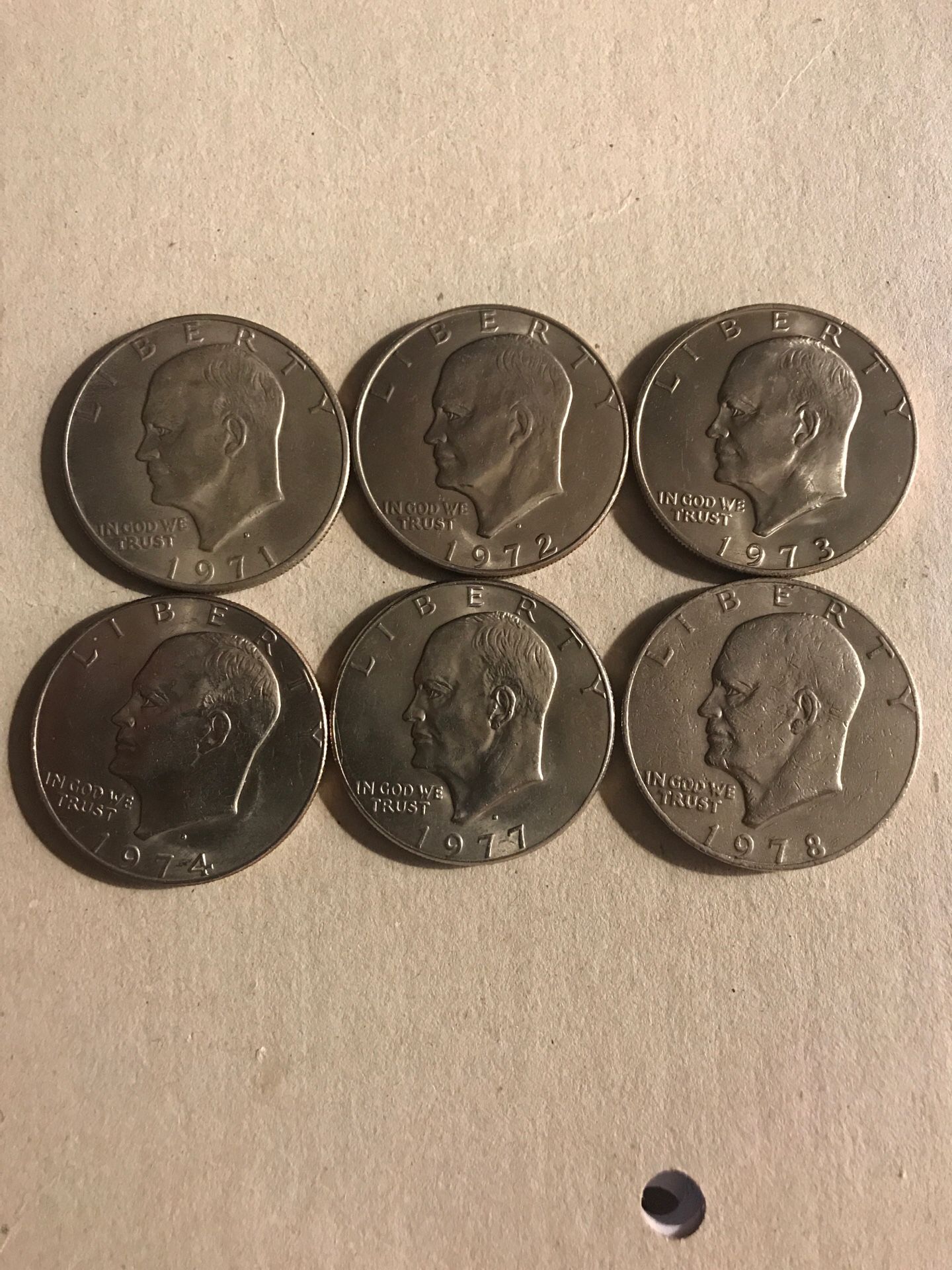 Eisenhower /one dollar 6 pieces different date
