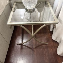 Set Of 2 Brush Nickle Glass Top  Also Have A Brush Nickle Glass Top Coffe Table $50