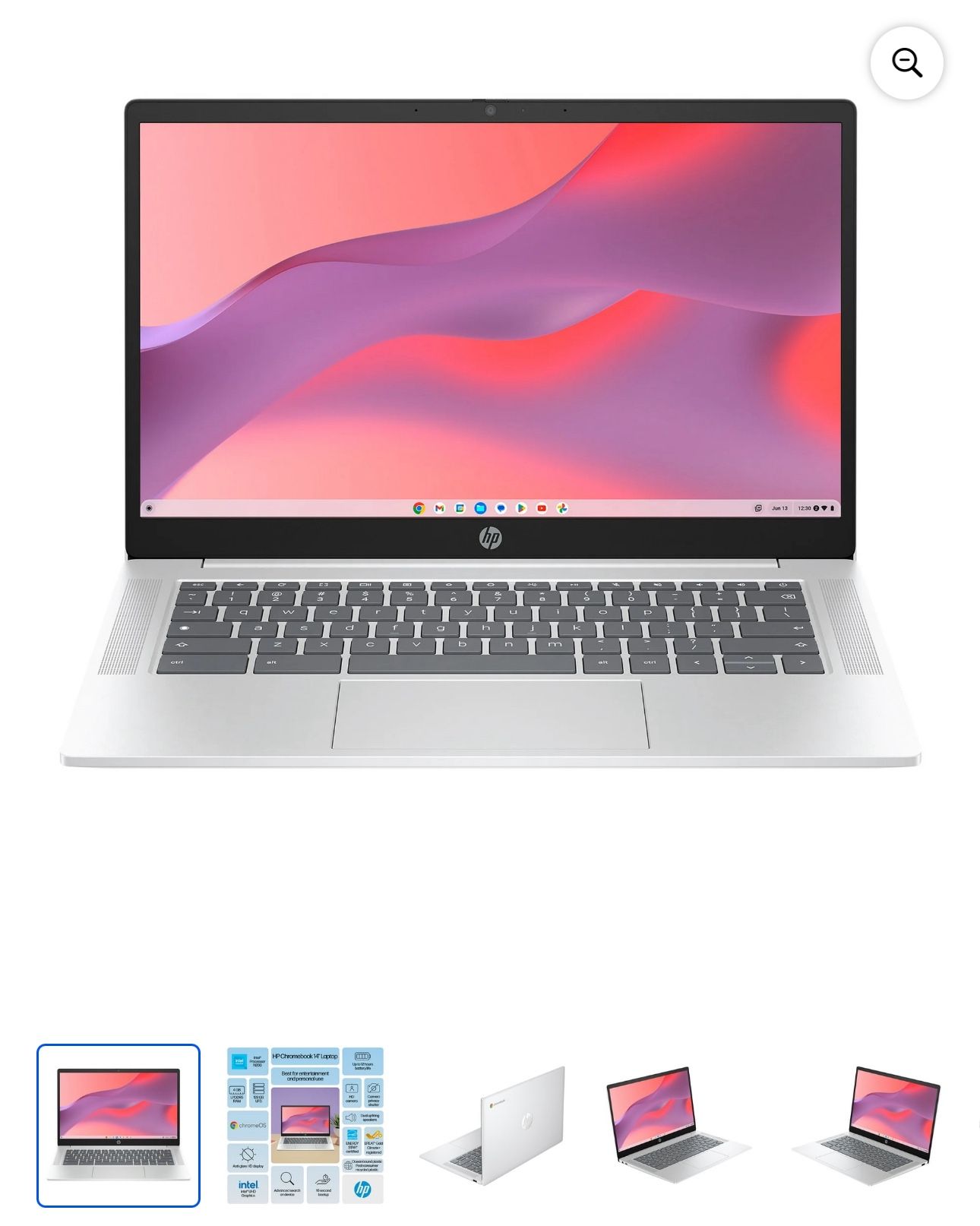 HP14 inch HD Chromebook Laptop Intel Processor N200 4GB RAM 128GB UFS Glacier Silver