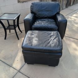 Black Leather Armchair & Ottoman – Premium Comfort Set