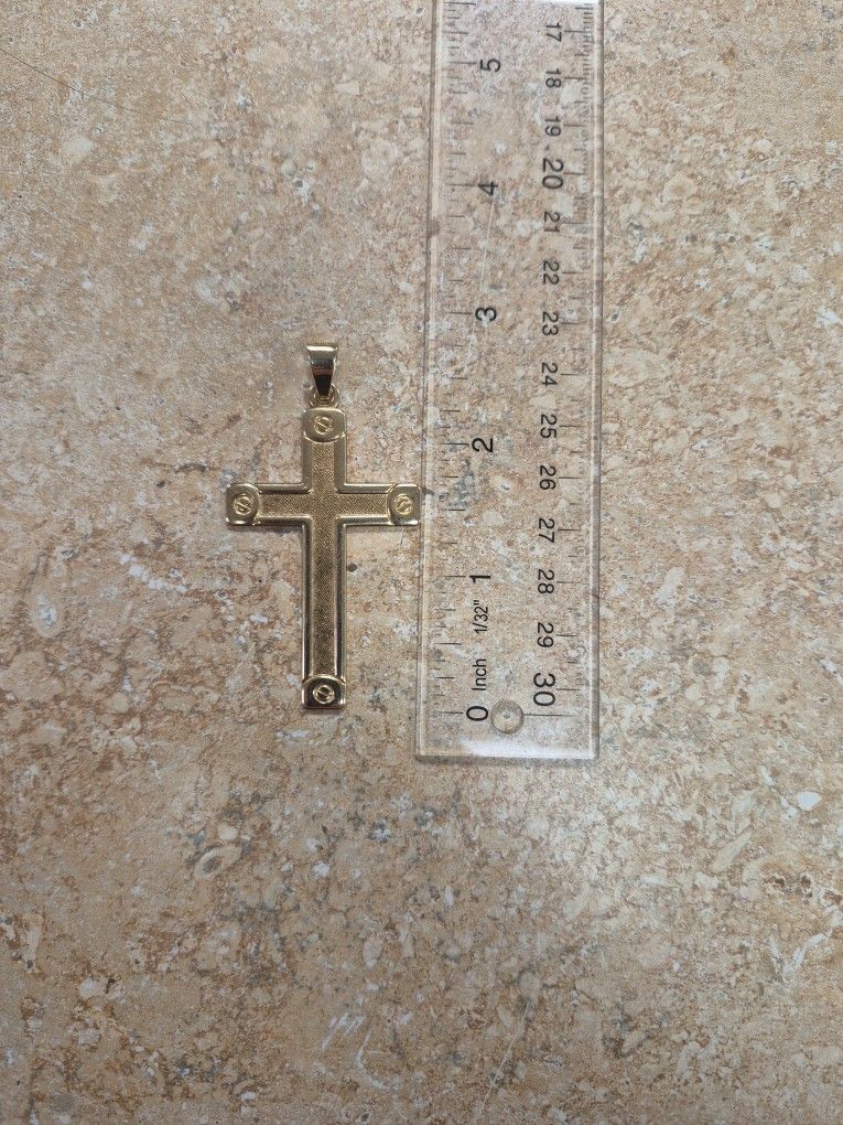 14k Yellow Gold Cross Pendant 2.75"