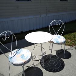 Antique Metal Table And 2 Chairs