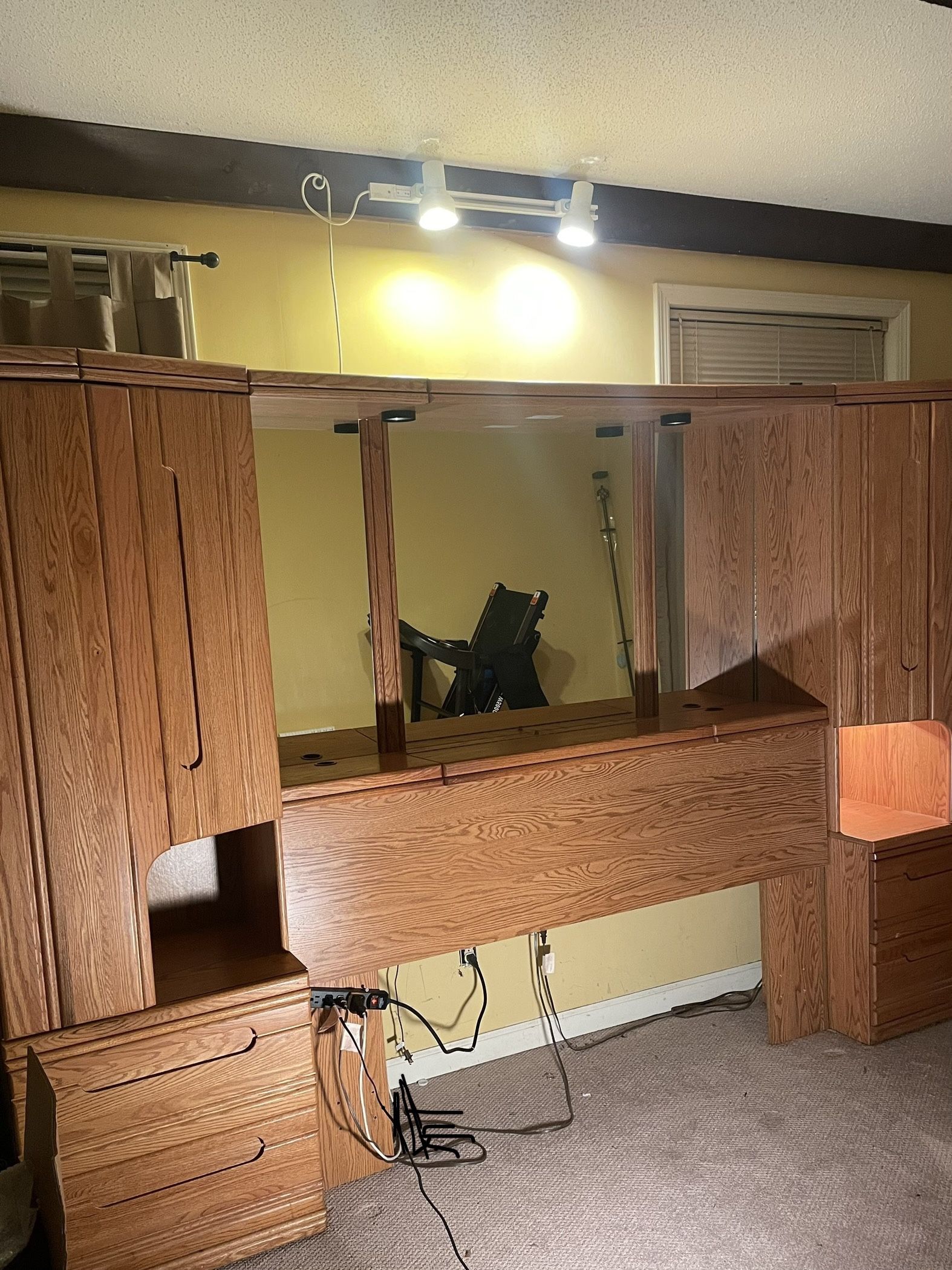 Thomasville Oak Wood and Mirror Headboard