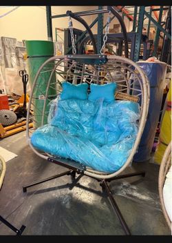 New Swing Hanging Double Birdcage Egg Chair with Stand Indoor Outdoor 700 Ibs Capacity