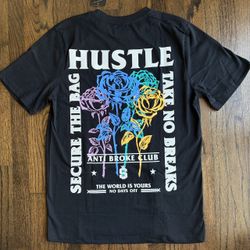 Eighty Eight Mens T-Shirt Black Graphic Tee Hustle Anti Broke Club Streetwear M