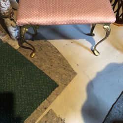 Antique slipper bench iron legs new coral / white seat cover