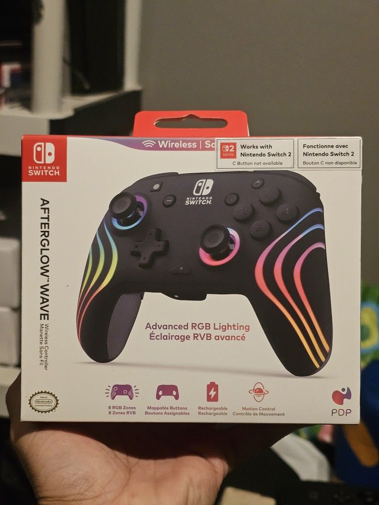 PDP AFTERGLOW WAVE Rechargeable RGB Wireless Controller for Nintendo Switch! Brand New Sealed!