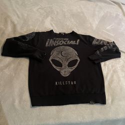 Killstar Sweater Men XL Black Alien Crew Neck Pullover Sweatshirt Graphic Gym