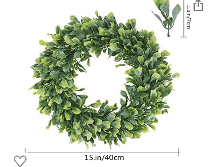 Geboor Faux Boxwood Wreath, 15 '' Artificial Green Leaves for Front Door, Window Decoration, Holiday Festivals, Wedding Decoration