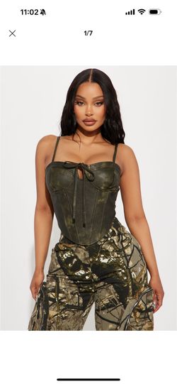 Fashion Nova Fast Lane Washed Faux Leather Corset Top - Olive