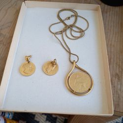 Vintage British Coin Necklace Earring Set