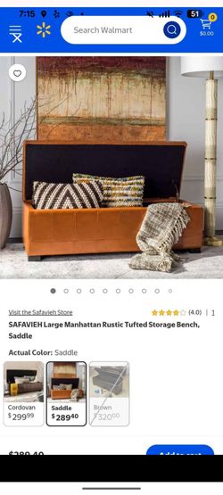 Safavieh Vegan Leather Manhattan Rustic Tufted Storage Ottoman/Bench Boho in Saddle