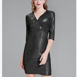 Women's V-neck Sequin Dresses