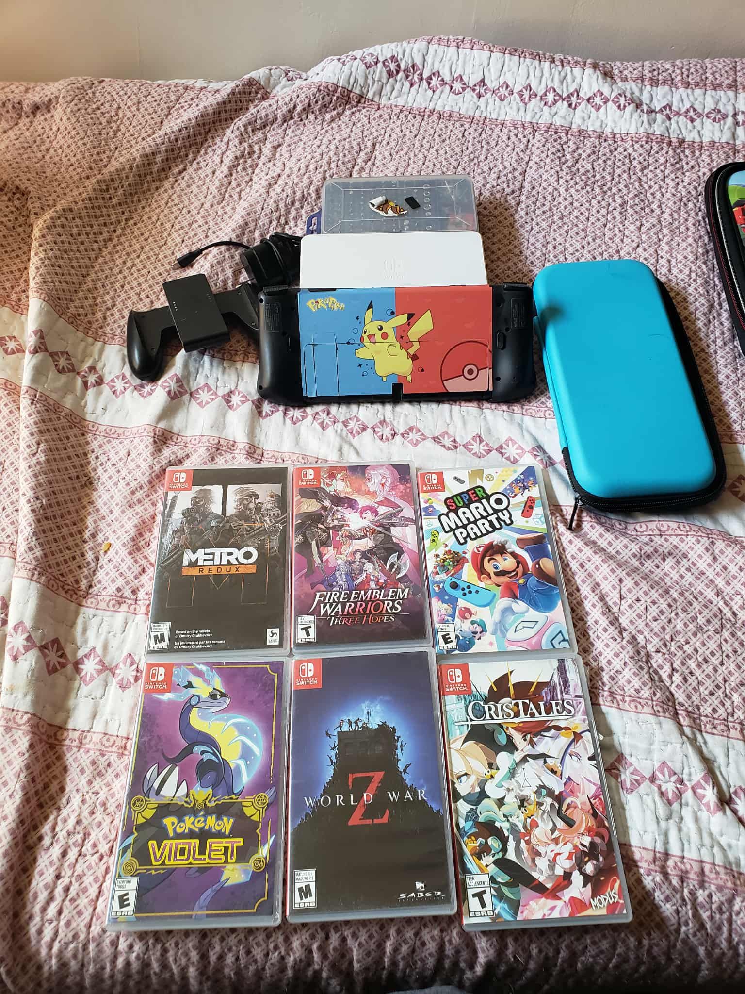 $220! 1 Game disc, 7 Games installed. 2020 V2 Nintendo Switch 128GB With, dock, case, Original charger, $220! Extra is extra $$$. Trade this PS5 Elect