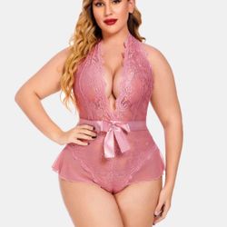 Avidlove Lingerie Plus Size for Women Halter V Neck Teddy Lingerie Lace Bodysuit