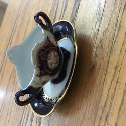 Vintage Blue  Gold Floral Small Pin Or Trinket Dish