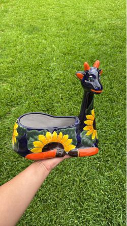 Small Giraffe Talavera Planter Indoor Outdoor Flower Pot Mexican Pottery