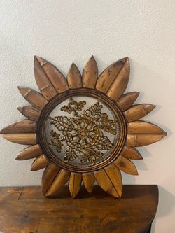 Vintage 28-1/2” diameter wood and heavy iron metal Starburst in Great Condition