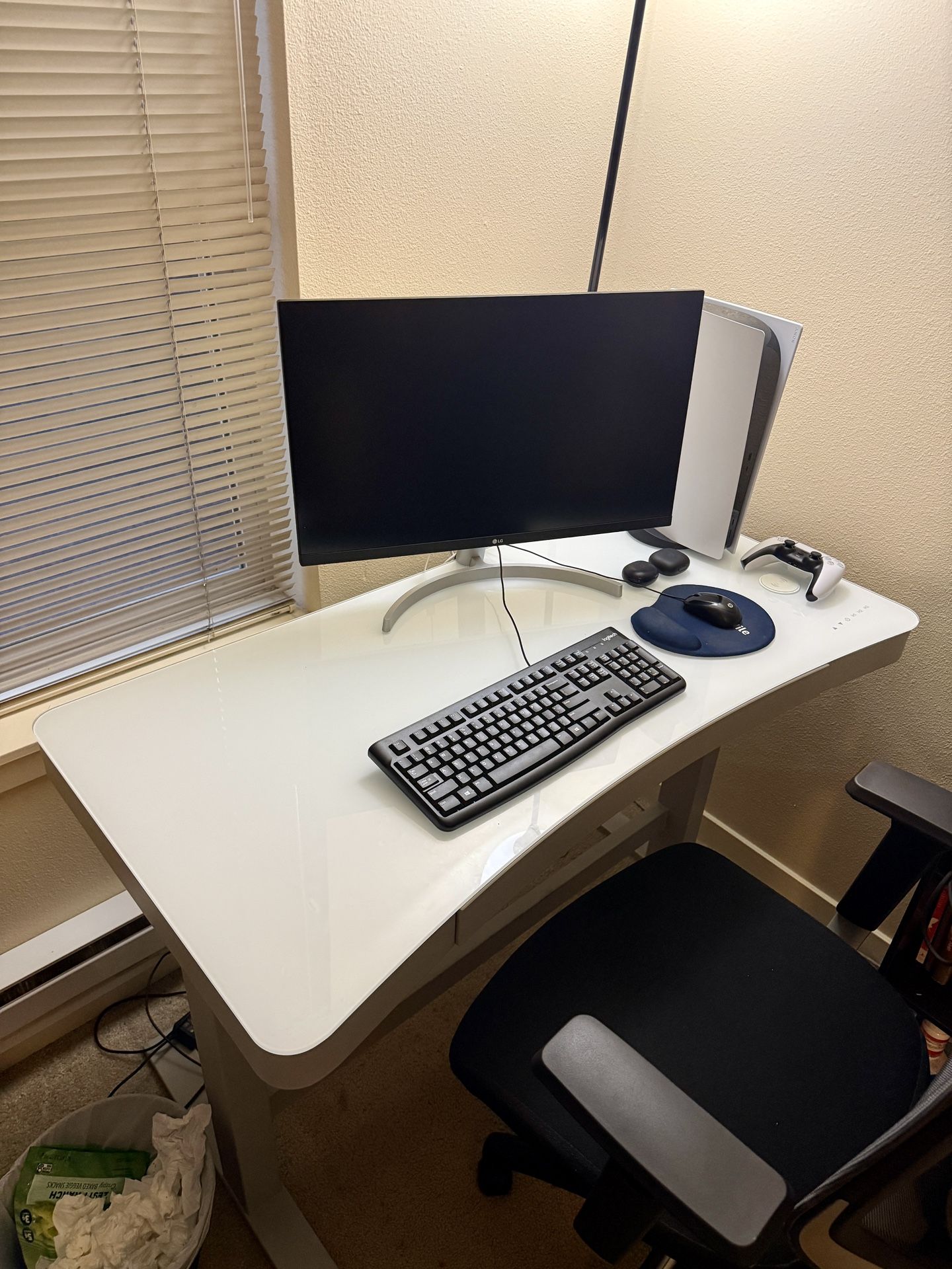 Babin Adjustable Glass Top Metal Base Standing Desk