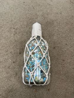 Beach coastal themed decorative glass bottle