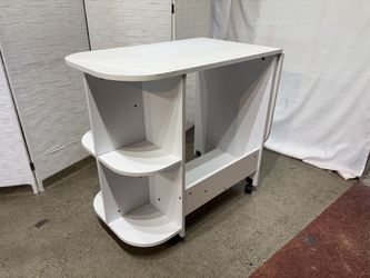 Lydia White Drop Leaf Rolling Crafting Table