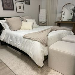 Queen Bed + Full Bedding Set — Like New