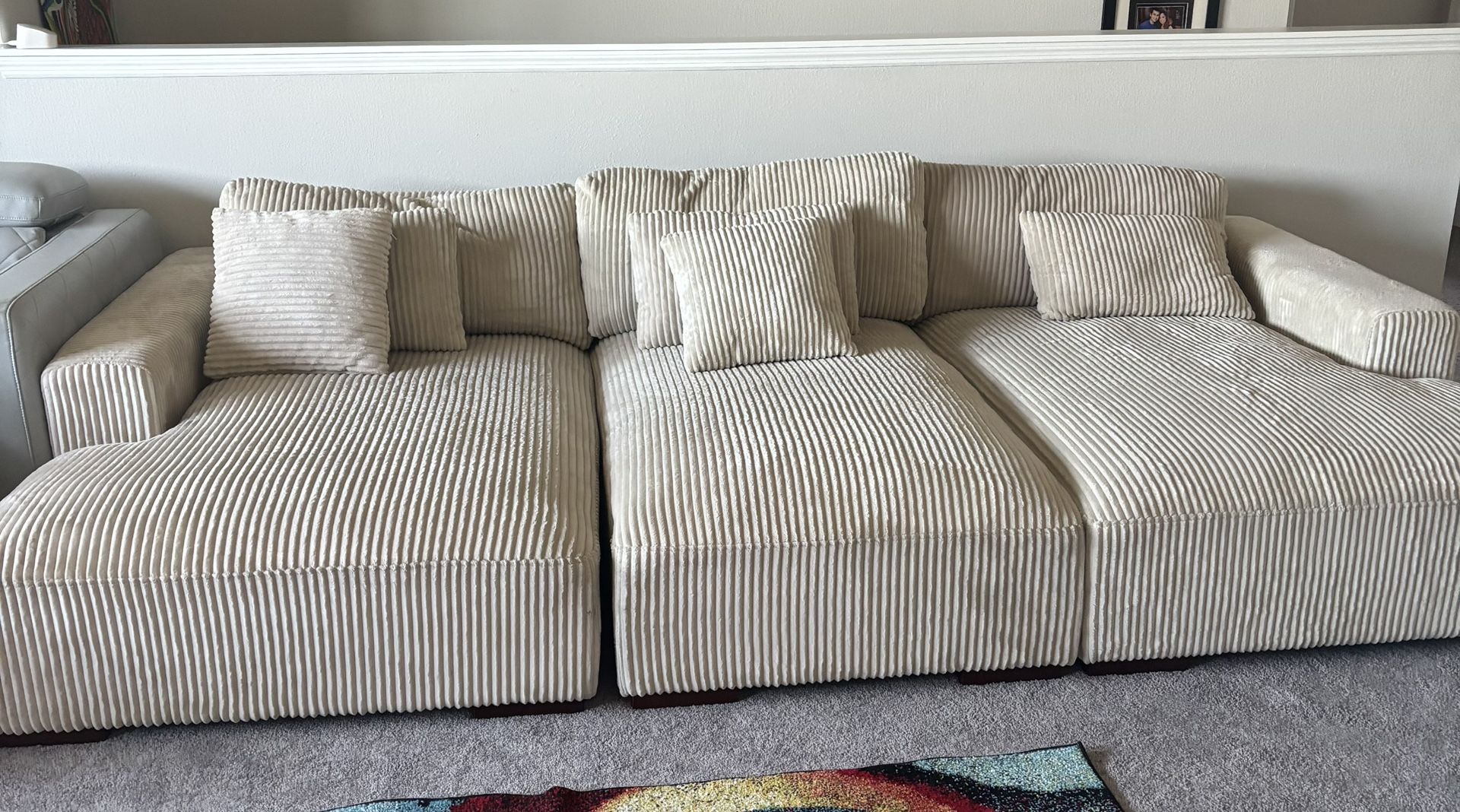 Oversized Corduroy Cream Convertible Sofa Sleeper
