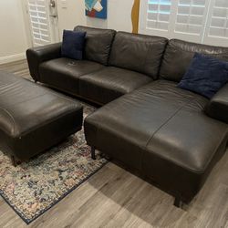 Brown Leather Sofa w/ Chaise