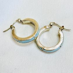 Sterling Silver Turquoise Inlay Hoop Earrings – Vintage Southwest