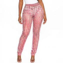 J Uptown Pink Tie Dye Laser Cut Hole Sheer Pants Distressed Y2K Festival Rave Sm