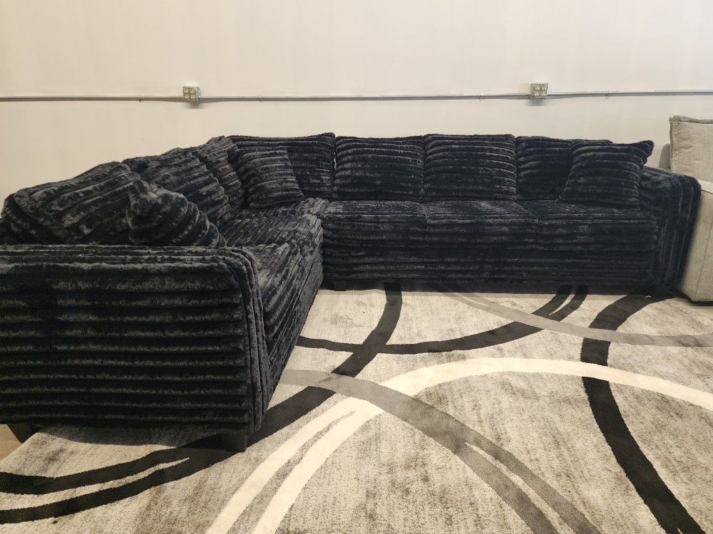 Brand New Byers Market Wham Black Thick Corduroy 2pc Full Length Sectionals
