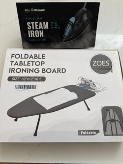 Steam Iron and Foldable Table Top Ironing Board