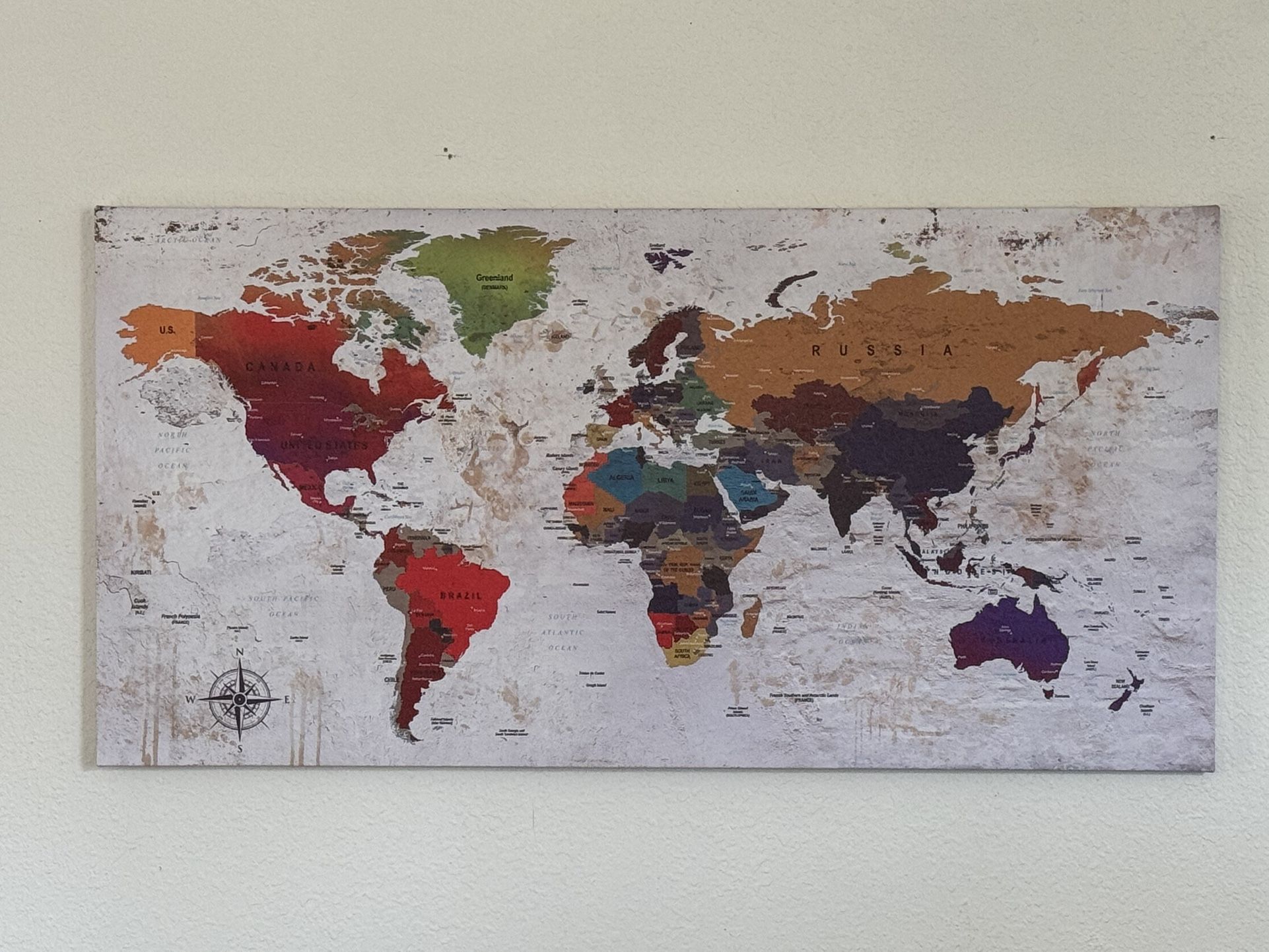 Large World Map Canvas – 40” x 20” (Like New)