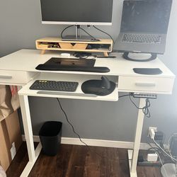 White Standing Desk With Drawers