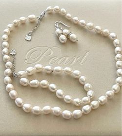 Freshwater Pearl + 925 silver Jewelry Set - brand new -  Necklace Bracelet Earrings