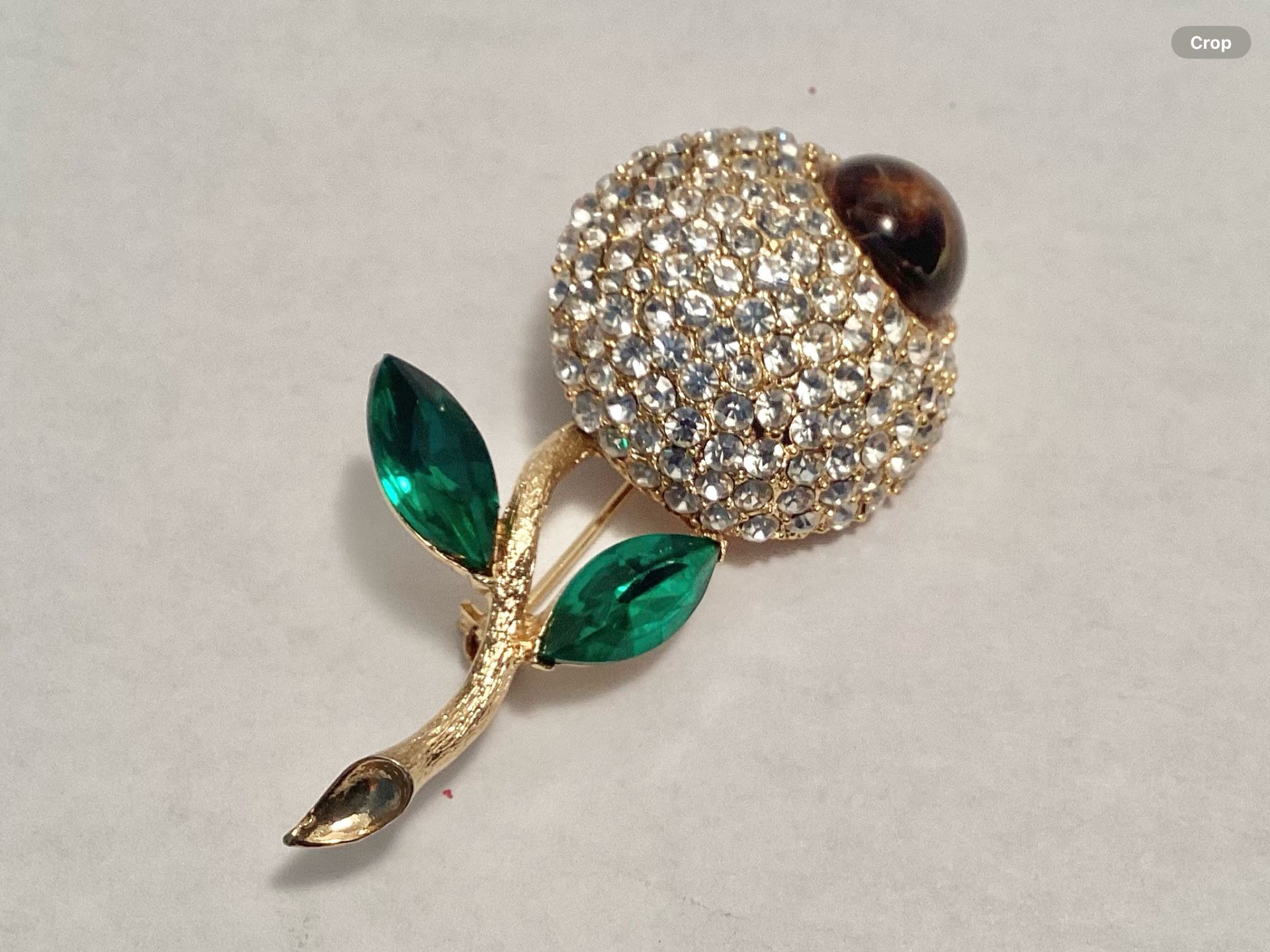 Rhinestone Gold Tone Flower Brooch - Pin 2.5” Tall Vintage