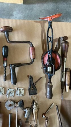Antique wood working tools and tool box