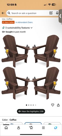 New in box SERWALL Adirondack Chair with Cup Holders - Composite Adirondack Chairs Set of 4 HDPE Outdoor Chairs All Weather Use- Coffee, A041-045-001