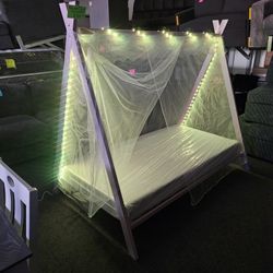 Gourges Tepee Twin Bedframe With Memory Foam Matt Pink Color & LED LIGHT $349