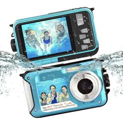 Underwater Camera, 48MP Photo 2.7K Video Waterproof Camera, Dual Display EIS Digital Underwater Camera for Snorkeling, Surfing, Swimming