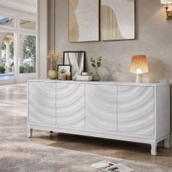  Modern Sideboard Buffet Cabinet with Storage, Farmhouse Kitchen Cabinet Buffet Table with Doors and Drawers, for Dining Room, White, 55" 