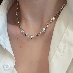 925 sterling Silver women's ladies heart chain link pendant necklace