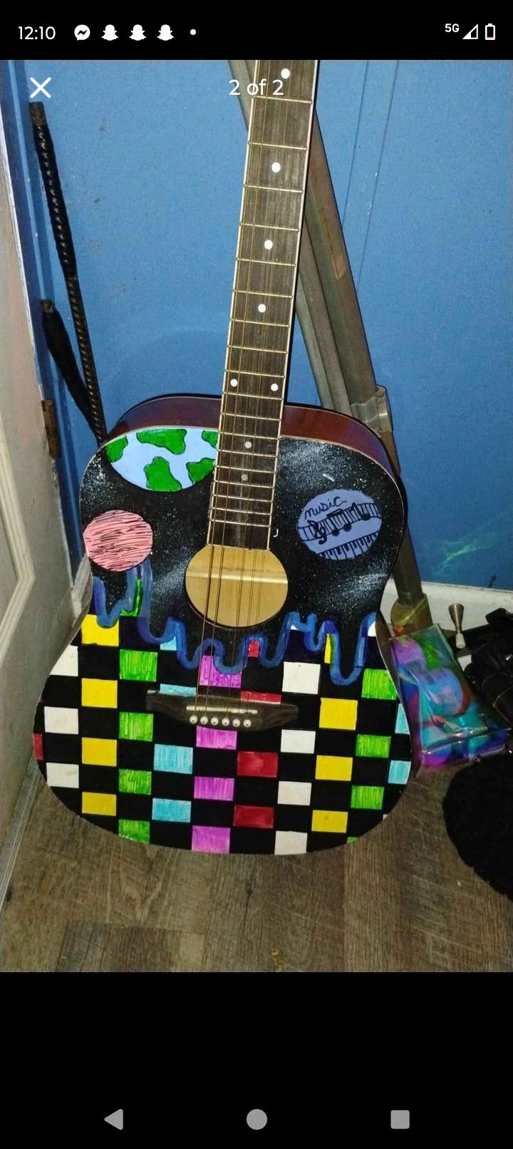 artistic colorful hand painted plaid acoustic guitar