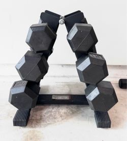Hexagonal Dumbbells Set + Rack – 10, 15 & 20 lb