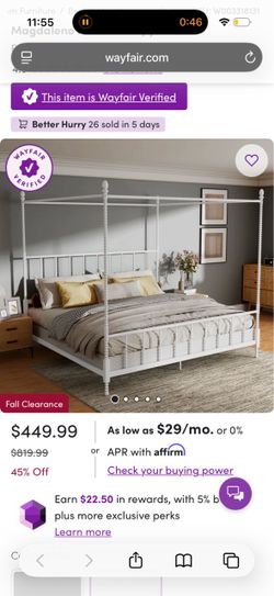 White Metal Four-Poster Canopy Bed Frame