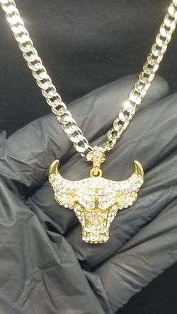 14k Gold Filled Cuban Chain, Chicago Bulls Pendant!